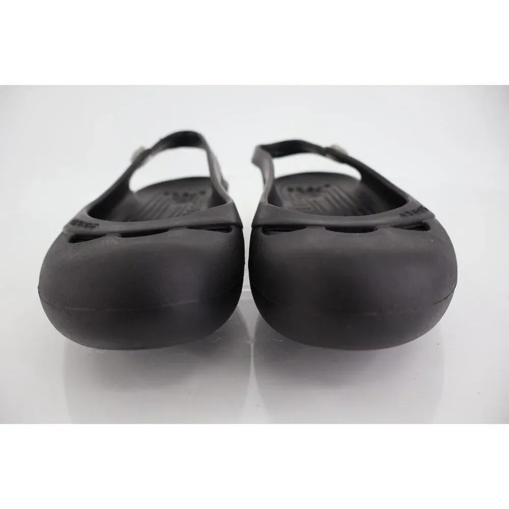 CROCS Women's Jayna Slingback Flats Size 8 Black Rubber Slip On Beach Shoe Comfy